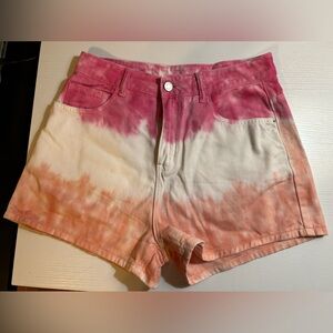 Ombré tie dye pink white high rise jean shorts Sz 6